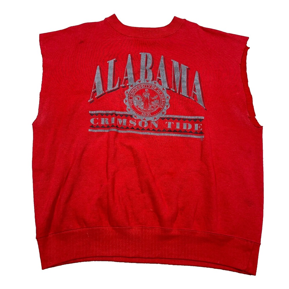 Vintage Alabama Crimson Tide Sweatshirt Men XXL Crewneck Cut Off Sleeveless Vest